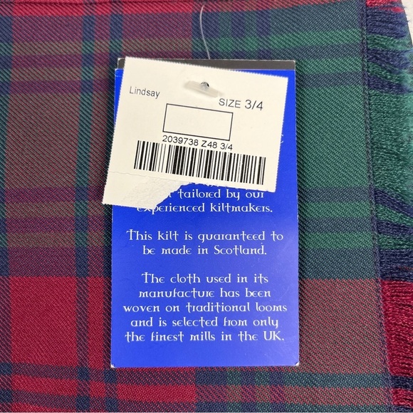 JAMES PRINGLE WEAVERS NWT Girls Clan Lindsay Tartan Red Green Kilt Skirt 3/4 - Picture 8 of 9